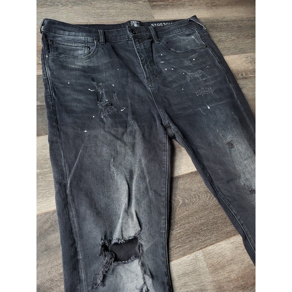 PRPS Mens Warlock Drop Skinny Fit Stretch‎ Distressed Repair Black Jeans Size 36 - Picture 5 of 13